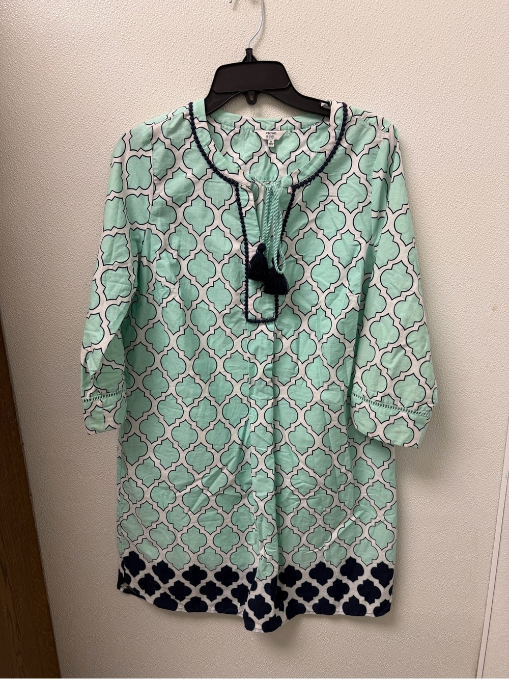 crown & ivy Mint Green and Navy Patterned dress